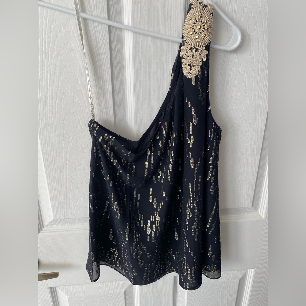 Lilly Pulitzer black Chiffon one shoulder blouse